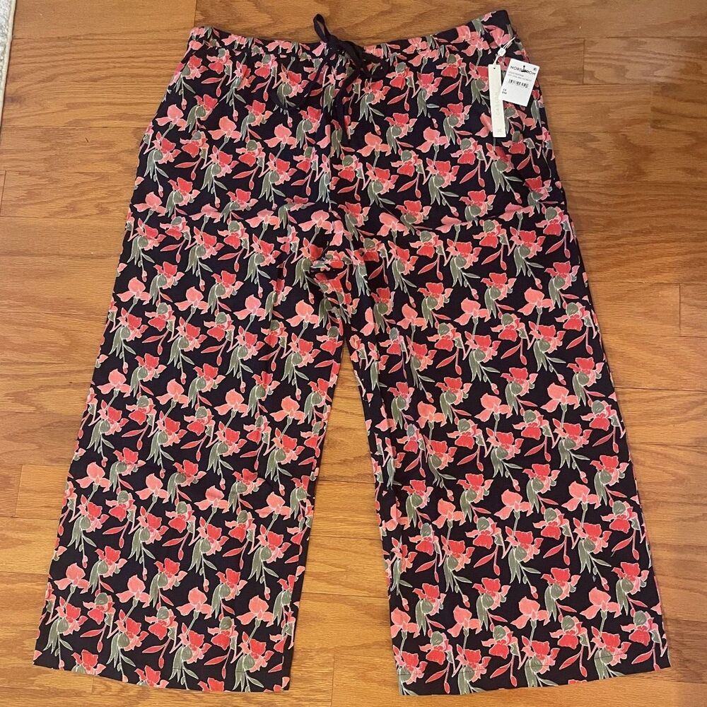Caslon Floral Linen Blend Wide Leg Pants 2X Pull On Elastic Waist Coastal Summer - Picture 3 of 13